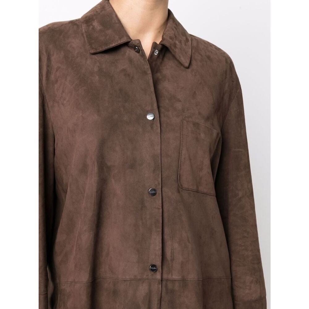 'S MAX MARA Esotico Brown Lamb Leather Suede Shirt Jacket Shacket Saks 4 38 $750 - Picture 13 of 13